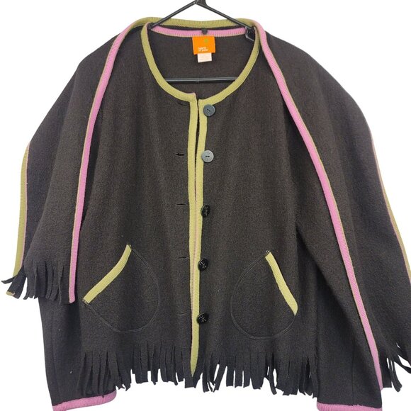 Hearts of Palm Womens Wool Cardigan Coat Detachable Scarf Fringe Trim Large - Picture 1 of 8
